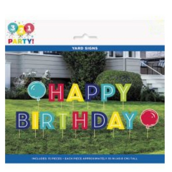 321 Party! Colorful Happy Birthday Yard Sign 15 pc - Picture 2 of 7
